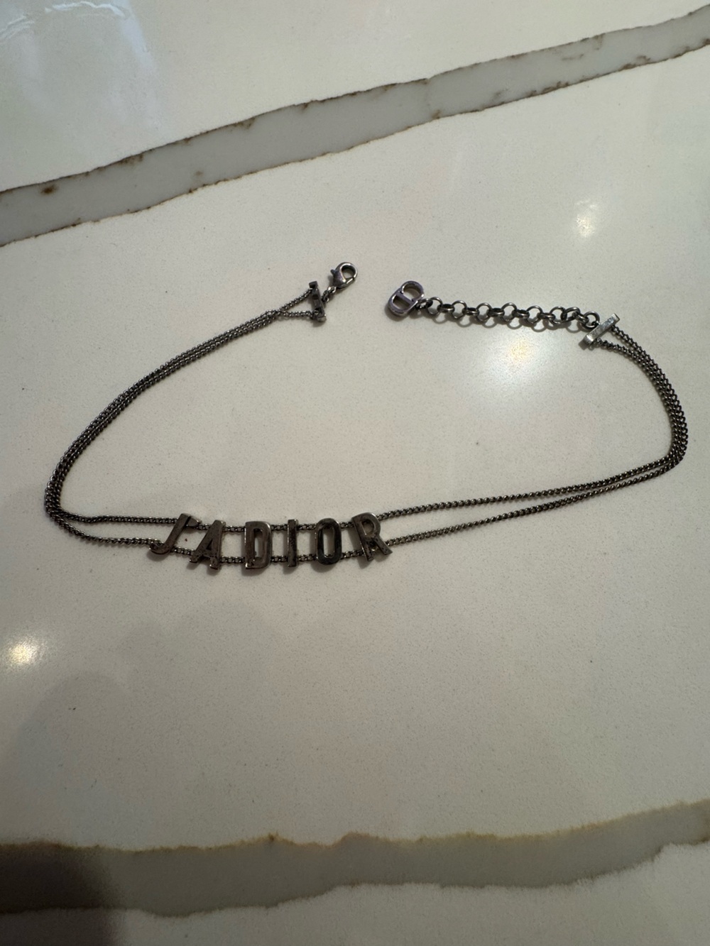 Dior Silver-Tone Double Chain J'ADIOR Letter Necklace